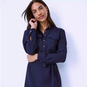 Ann Taylor NWT Classic Long Sleeve Shirtdress Navy Blue Size 4 P petite